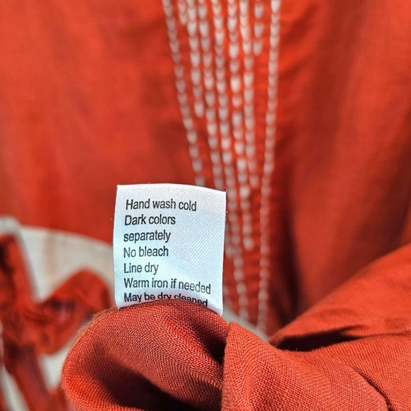 Peacock Ways Linen Lagenlook Casual Dress Sz Large Orange Artsy Folksy Modest - Picture 14 of 14